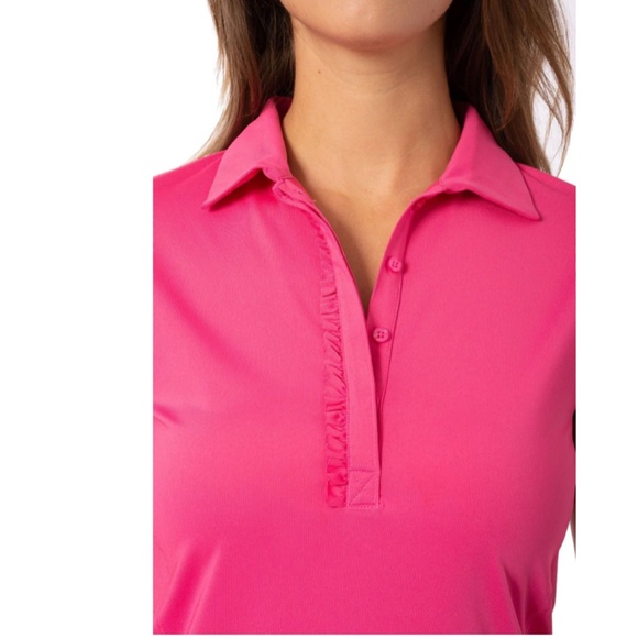 Pink Short Sleeve Ruffle Polo NWOT Size Small - Picture 2 of 12